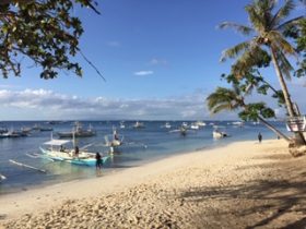 playa con embarcaciones en Alona, Filipinas